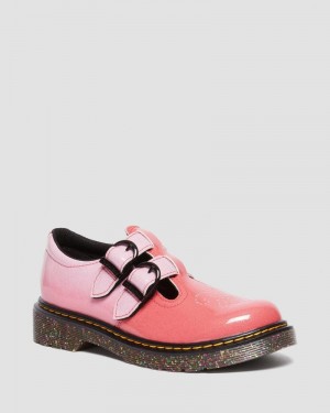 Dr Martin Martens Junior 8065 Gradient Glitter Leather Mary Jane Shoes Shoes Pink | CW09-L1JL