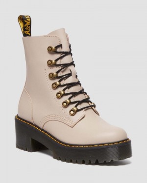 Dr Martin Martens Leona - Sendal Leather Heeled Boots (Sendal) Platforms Boots Vintage Taupe | SX98-X0KR