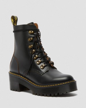 Dr Martin Martens Leona - Vintage Smooth Leather Heeled Boots (Vintage Smooth) Boots Black | CG51-Z0AD