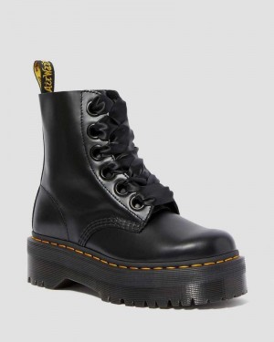 Dr Martin Martens Molly - Leather Platform Boots (Buttero) Platforms Boots Black | VC07-D3IE