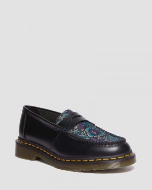 Dr Martin Martens Penton Floral Jacquard Loafers Shoes BLACK / FLORAL | NF00-L5XH