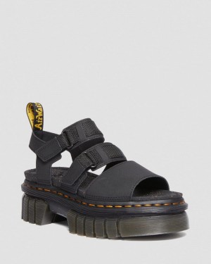 Dr Martin Martens Ricki Leather 3-Strap Platform Sandals (Ajax+Extra Tough 50/50) Platforms Sandals Black | EF50-K2NJ