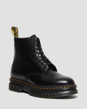 Dr Martin Martens Rikard Smooth Leather Platform Lace Up Boots (Polished Smooth) Platforms Boots Black | RE99-N3PV