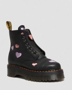 Dr Martin Martens Sinclair Leather Heart Platform Boots (Lapstone+Satin Lux) Platforms Boots Black | FO67-X8LD