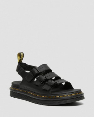 Dr Martin Martens Soloman Men's Leather Strap Sandals (Hydro Leather) Sandals Black | FD78-R5XG