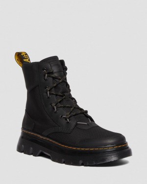 Dr Martin Martens Tarik Leather & Nylon Utility Boots (Waxed Full Grain+Hydro+ Recycled Nylon Ripstop) Boots Black | YL52-S7LR