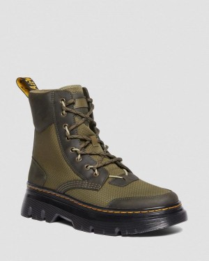 Dr Martin Martens Tarik Leather & Nylon Utility Boots (Waxed Full Grain+Hydro+ Recycled Nylon Ripstop) Boots Olive | AN70-R9KC