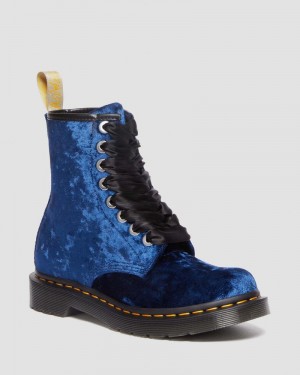 Dr Martin Martens Vegan 1460 - Crushed Velvet Lace Up Boots (Crushed Velvet) Boots Deep Blue | PK14-P5HX