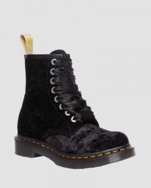 Dr Martin Martens Vegan 1460 - Crushed Velvet Lace Up Boots (Crushed Velvet) Boots Black | KI36-Q9DS