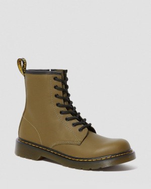 Dr Martin Martens Youth 1460 Leather Lace Up Boots (Romario) Boots Olive | EE86-H3TG