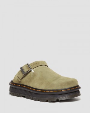 Dr Martin Martens Zebzag Suede Casual Singback Platform Mules (E.H.Suede) Sandals Muted Olive | CD69-E1EL