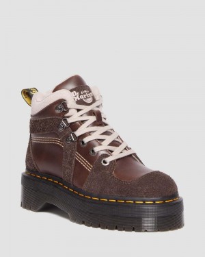 Dr Martin Martens Zuma Leather & Suede Hiker Style Boots (Classic Pull Up + Wooly Bully) Boots Dark Brown | LB20-S6DH