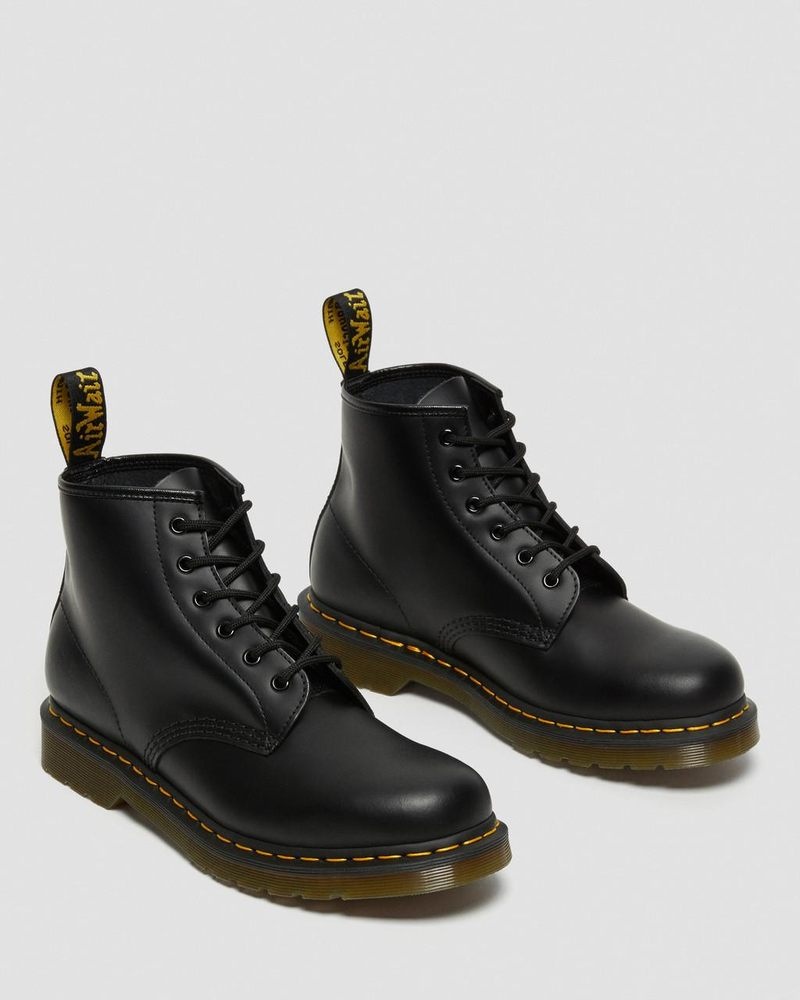 Dr Martin Martens 101 Yellow Stitch Smooth Leather Ankle Boots (Smooth Leather) Boots Black | RA48-O9UO