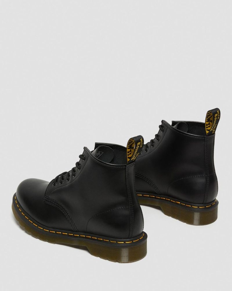 Dr Martin Martens 101 Yellow Stitch Smooth Leather Ankle Boots (Smooth Leather) Boots Black | RA48-O9UO