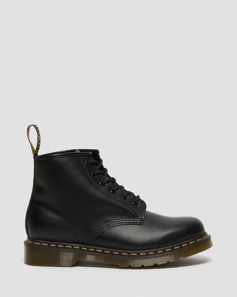 Dr Martin Martens 101 Yellow Stitch Smooth Leather Ankle Boots (Smooth Leather) Boots Black | RA48-O9UO