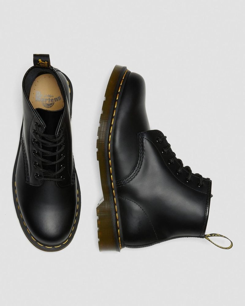 Dr Martin Martens 101 Yellow Stitch Smooth Leather Ankle Boots (Smooth Leather) Boots Black | RA48-O9UO