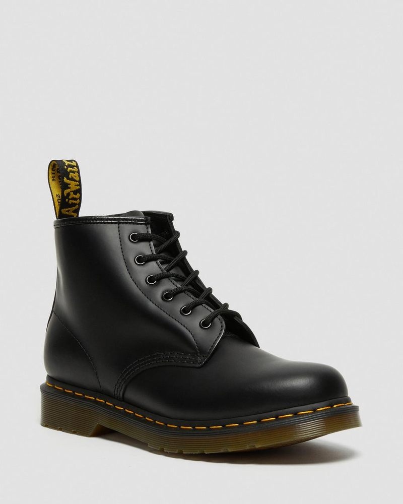 Dr Martin Martens 101 Yellow Stitch Smooth Leather Ankle Boots (Smooth Leather) Boots Black | RA48-O9UO