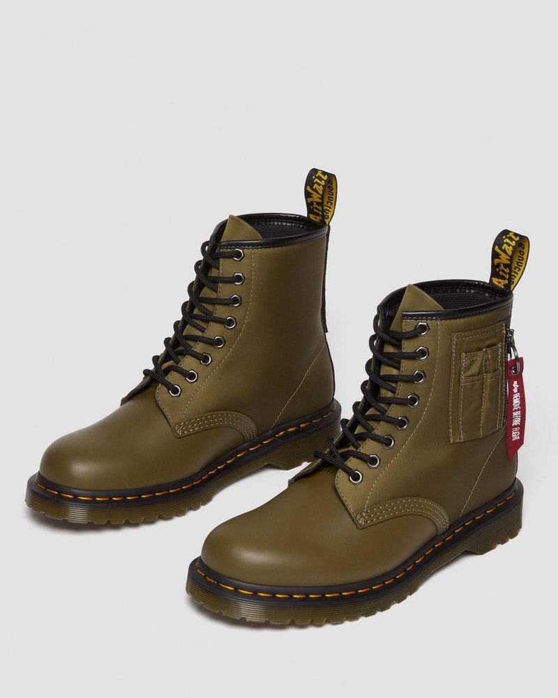 Dr Martin Martens 1460 Ben Alpha Industries Nylon & Leather Lace Up Boots Boots Olive/Black | LB59-H2MH