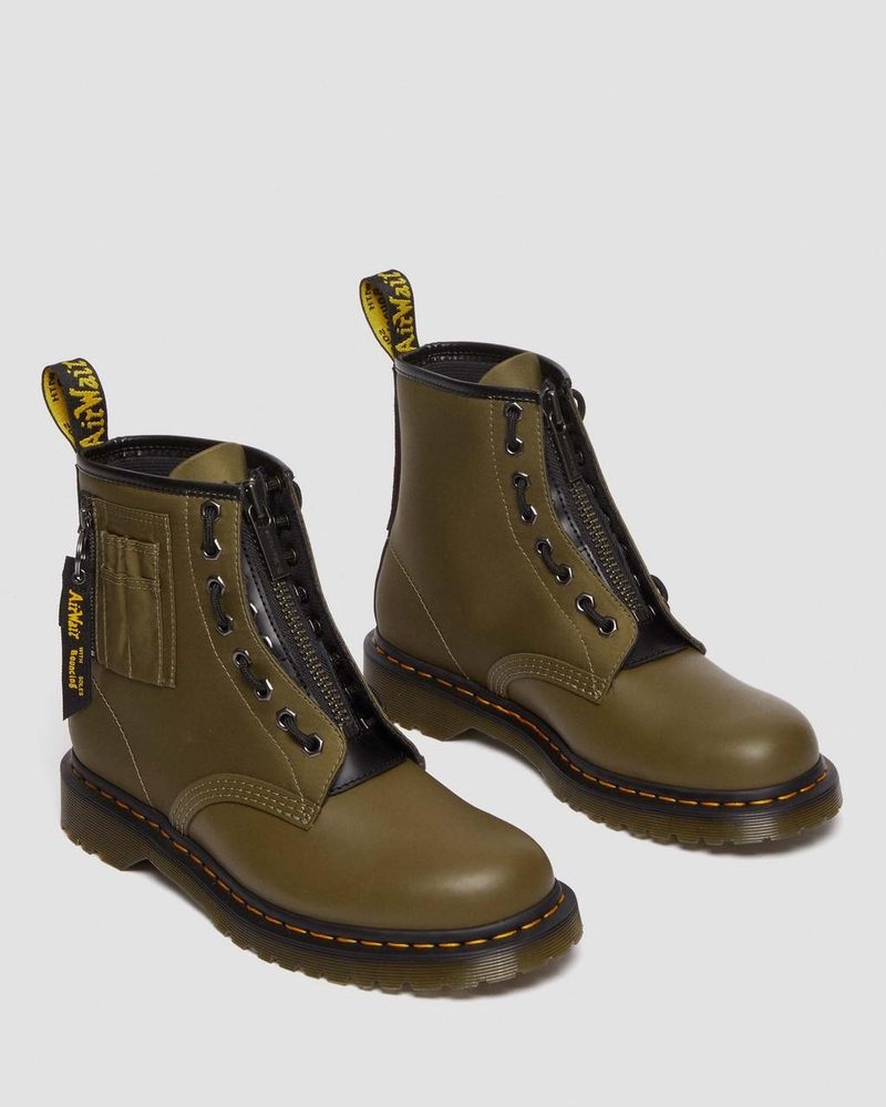 Dr Martin Martens 1460 Ben Alpha Industries Nylon & Leather Lace Up Boots Boots Olive/Black | LB59-H2MH