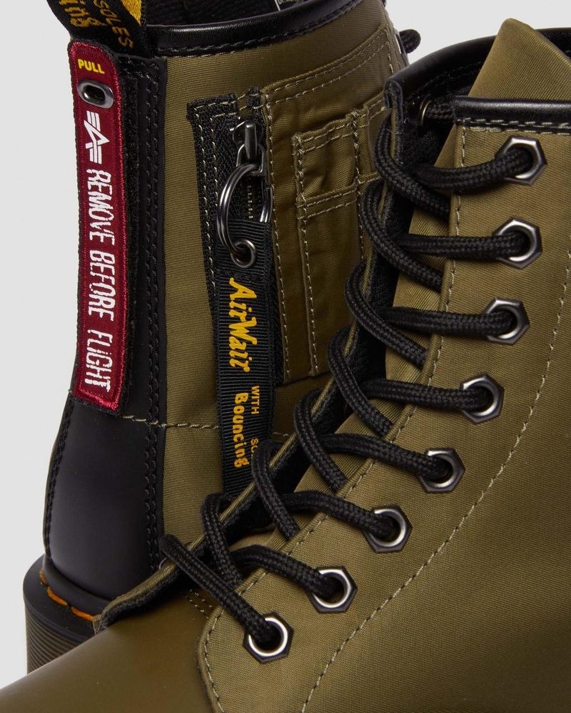 Dr Martin Martens 1460 Ben Alpha Industries Nylon & Leather Lace Up Boots Boots Olive/Black | LB59-H2MH