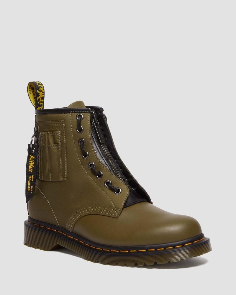 Dr Martin Martens 1460 Ben Alpha Industries Nylon & Leather Lace Up Boots Boots Olive/Black | LB59-H2MH