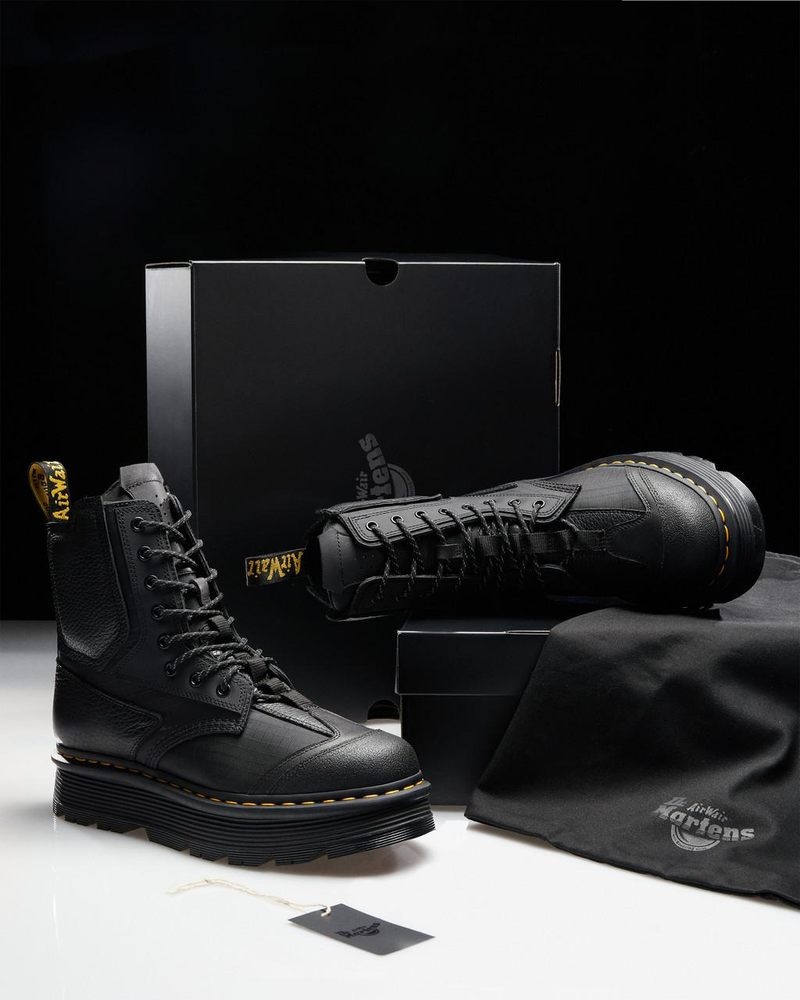 Dr Martin Martens 1460 Beta Zebzag Platform Boots (Lunar+Sorento+Hub Ripstop) Platforms Boots Black | CG66-V6SV