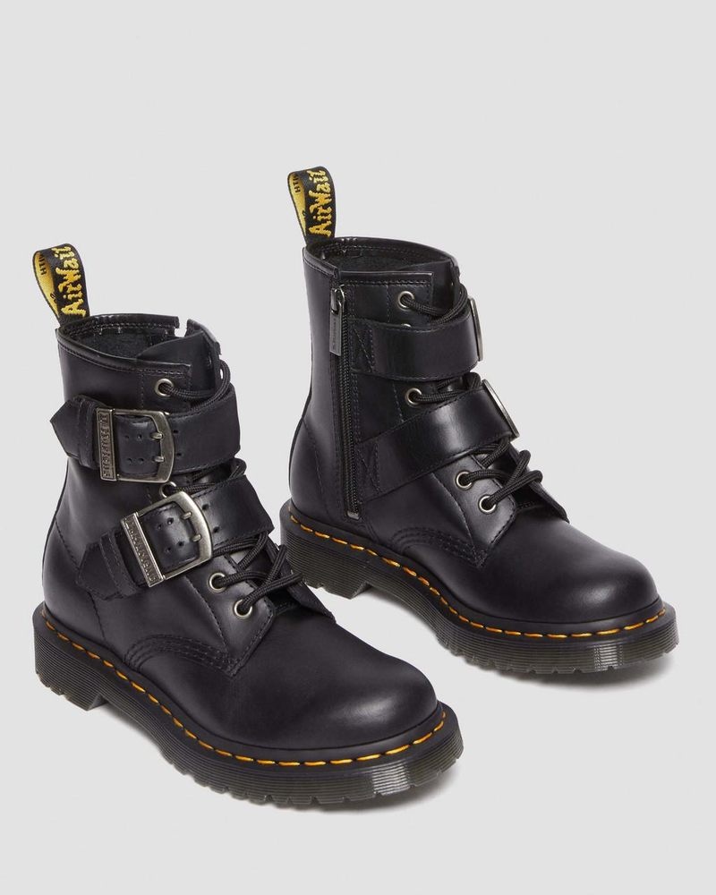 Dr Martin Martens 1460 Buckle Pull Up Leather Lace Up Boots (Pull Up) Boots Black | CX10-I4QH