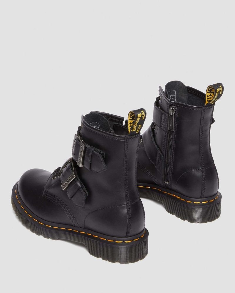 Dr Martin Martens 1460 Buckle Pull Up Leather Lace Up Boots (Pull Up) Boots Black | CX10-I4QH