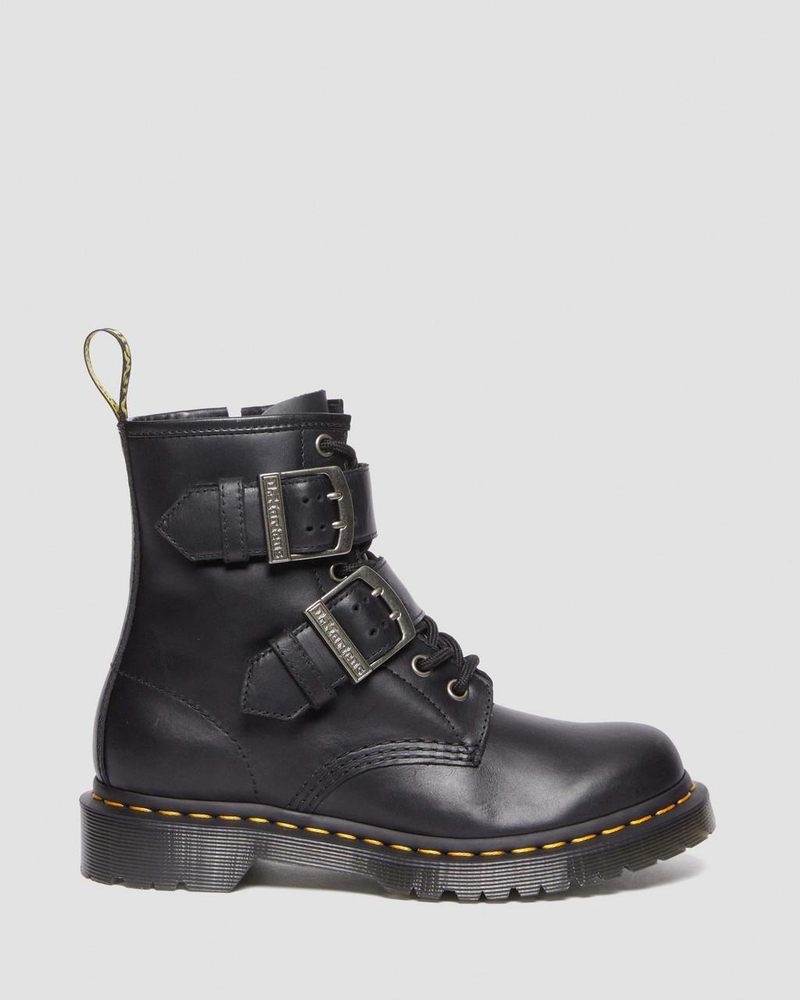 Dr Martin Martens 1460 Buckle Pull Up Leather Lace Up Boots (Pull Up) Boots Black | CX10-I4QH