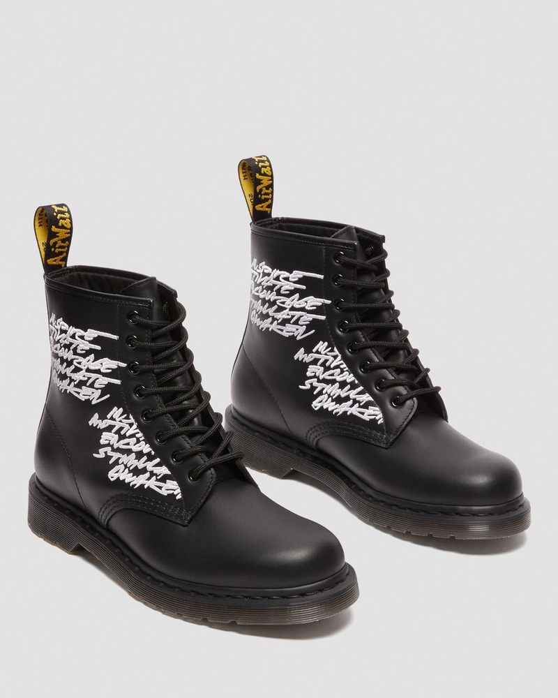 Dr Martin Martens 1460 Futura Embroidered Leather Lace Up Boots (Nappa Leather) Boots Black | TX68-J9WH