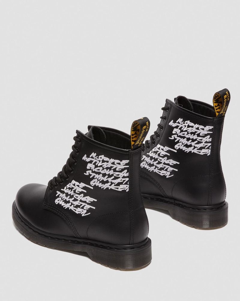 Dr Martin Martens 1460 Futura Embroidered Leather Lace Up Boots (Nappa Leather) Boots Black | TX68-J9WH