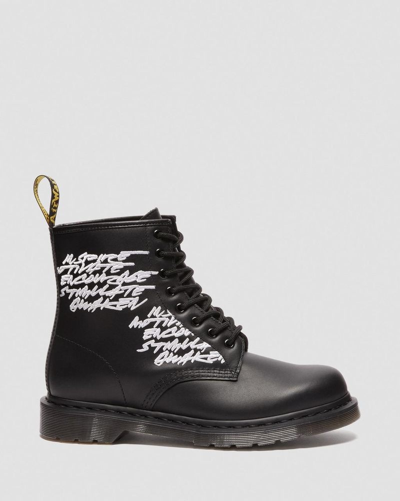 Dr Martin Martens 1460 Futura Embroidered Leather Lace Up Boots (Nappa Leather) Boots Black | TX68-J9WH