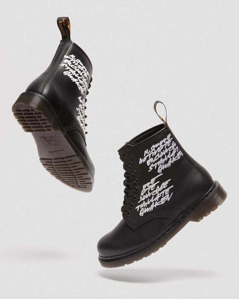 Dr Martin Martens 1460 Futura Embroidered Leather Lace Up Boots (Nappa Leather) Boots Black | TX68-J9WH