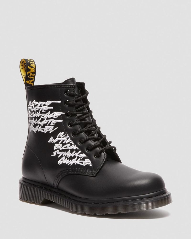 Dr Martin Martens 1460 Futura Embroidered Leather Lace Up Boots (Nappa Leather) Boots Black | QW00-T7NO