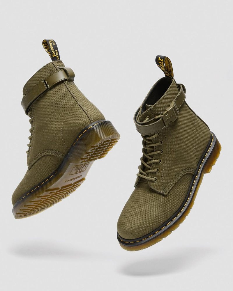 Dr Martin Martens 1460 Futura Olive Strap Lace Up Boots (Extra Tough Nylon) Boots Olive | JI39-C0EN