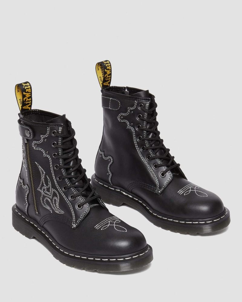 Dr Martin Martens 1460 Gothic Americana Leather Lace Up Boots (Wanama) Boots Black | BK58-R1ZD