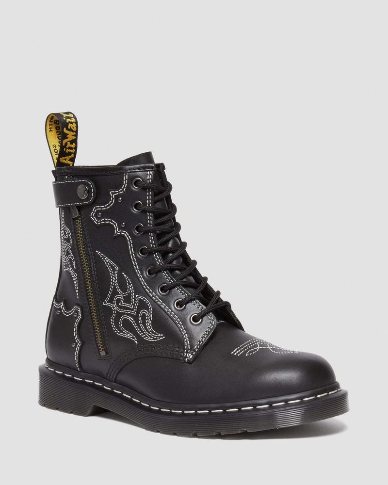 Dr Martin Martens 1460 Gothic Americana Leather Lace Up Boots (Wanama) Boots Black | BK58-R1ZD