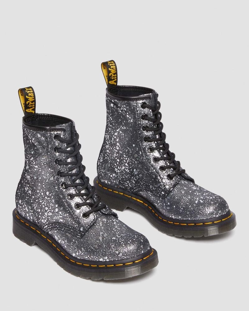 Dr Martin Martens 1460 Metallic Splatter Suede Lace Up Boots (Metallic Paint Splatter Suede) Boots Black | XT88-B6VU