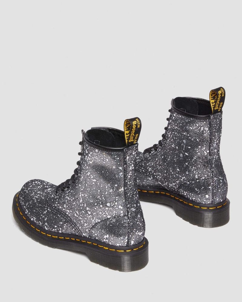 Dr Martin Martens 1460 Metallic Splatter Suede Lace Up Boots (Metallic Paint Splatter Suede) Boots Black | XT88-B6VU