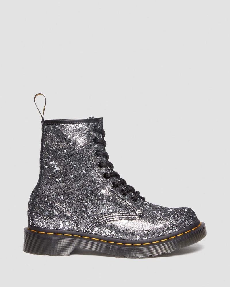 Dr Martin Martens 1460 Metallic Splatter Suede Lace Up Boots (Metallic Paint Splatter Suede) Boots Black | XT88-B6VU