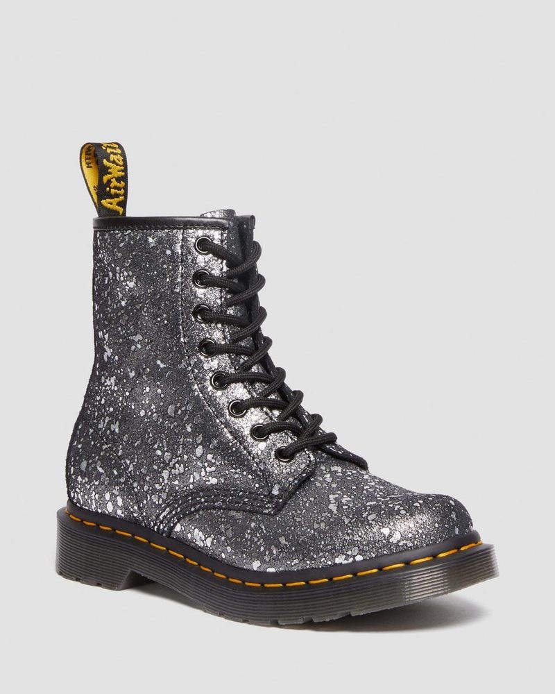 Dr Martin Martens 1460 Metallic Splatter Suede Lace Up Boots (Metallic Paint Splatter Suede) Boots Black | XT88-B6VU