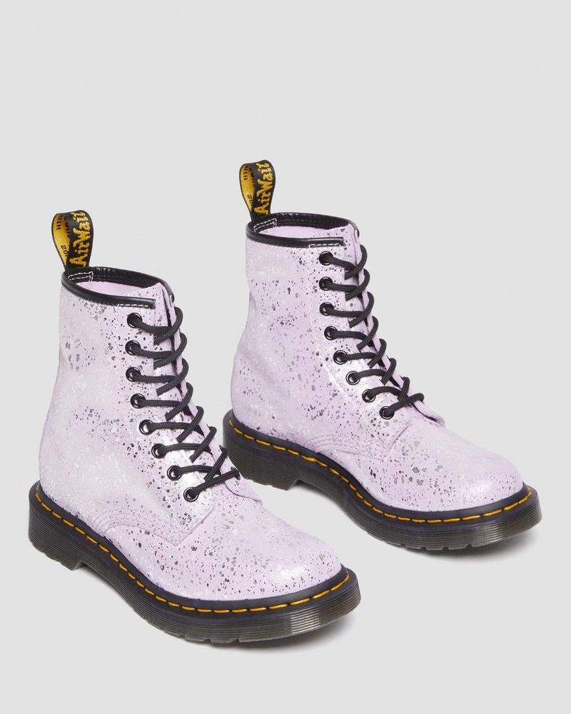 Dr Martin Martens 1460 Metallic Splatter Suede Lace Up Boots (Metallic Paint Splatter Suede) Boots Lilac | LD12-O5AP