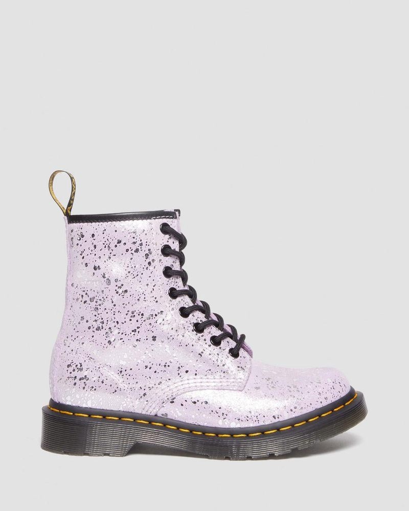 Dr Martin Martens 1460 Metallic Splatter Suede Lace Up Boots (Metallic Paint Splatter Suede) Boots Lilac | LD12-O5AP