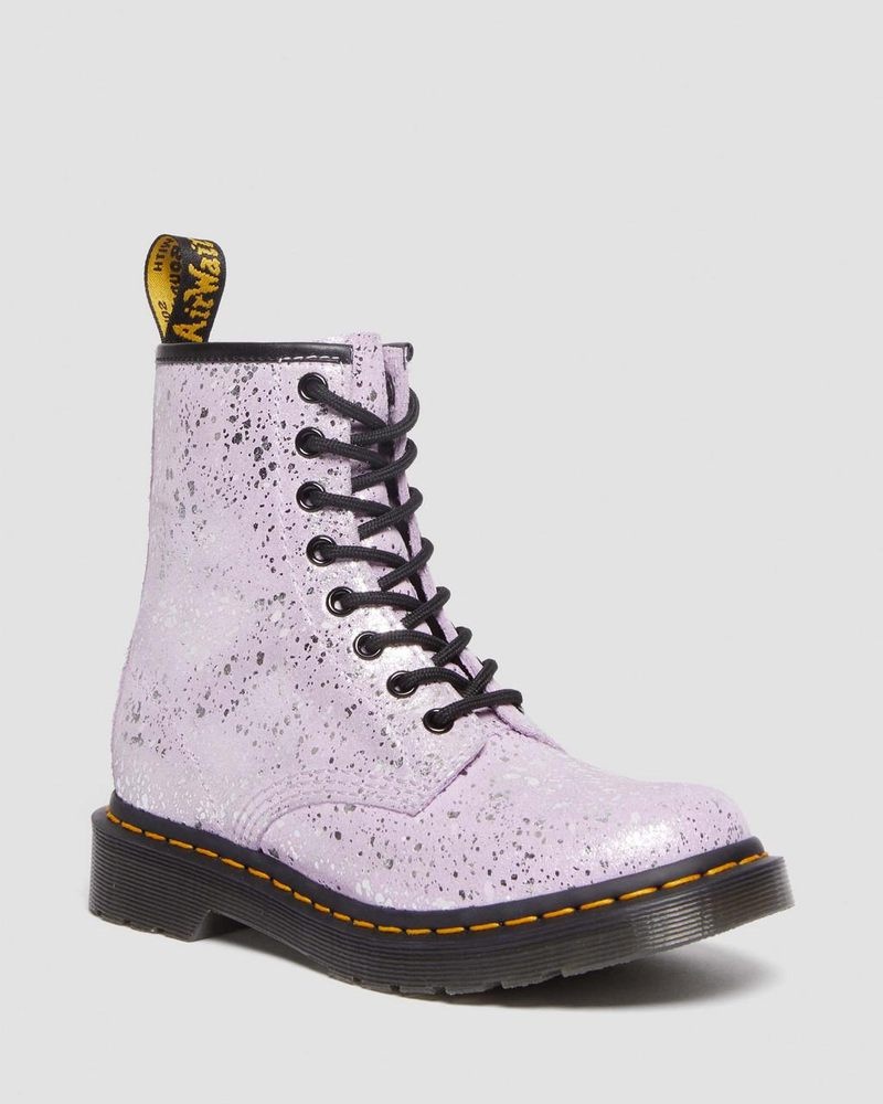 Dr Martin Martens 1460 Metallic Splatter Suede Lace Up Boots (Metallic Paint Splatter Suede) Boots Lilac | LD12-O5AP