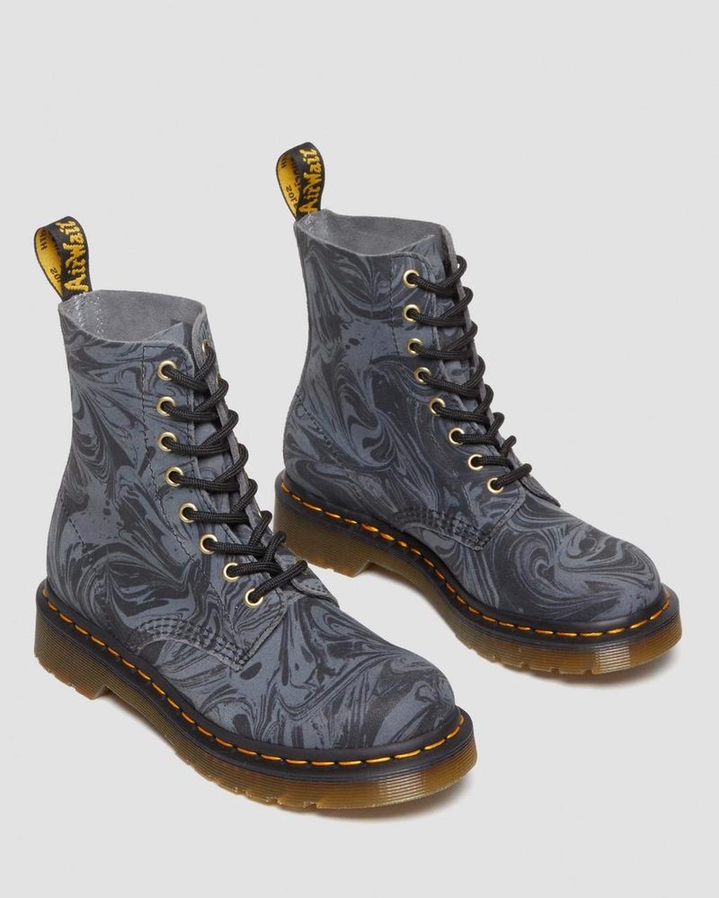 Dr Martin Martens 1460 Pascal Marbled Suede Lace Up Boots (Marbled Suede) Boots Black / Grey | VC67-L0DT