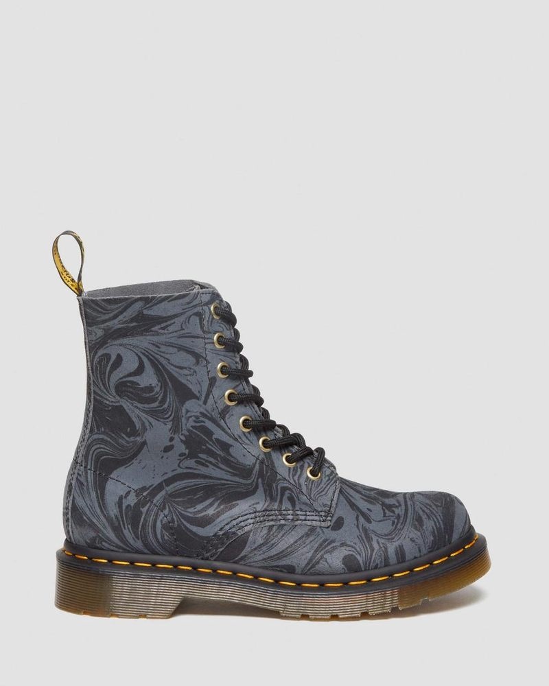 Dr Martin Martens 1460 Pascal Marbled Suede Lace Up Boots (Marbled Suede) Boots Black / Grey | VC67-L0DT