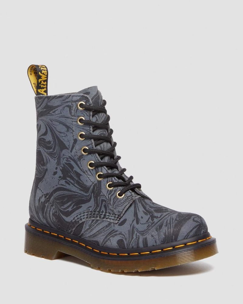 Dr Martin Martens 1460 Pascal Marbled Suede Lace Up Boots (Marbled Suede) Boots Black / Grey | VC67-L0DT