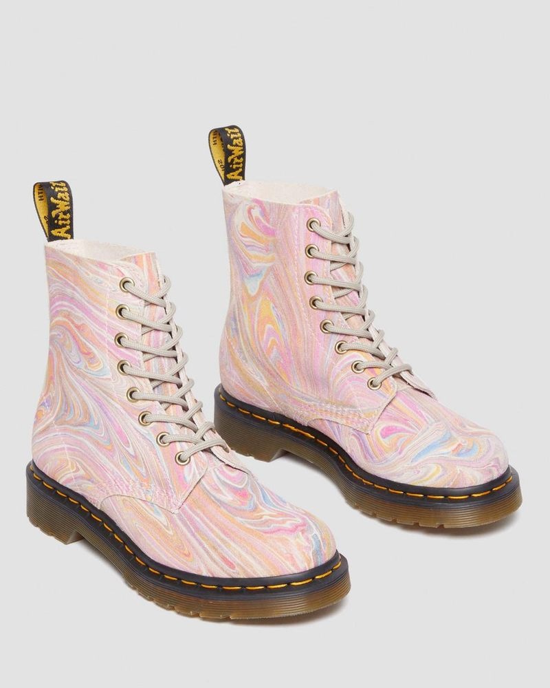 Dr Martin Martens 1460 Pascal Marbled Suede Lace Up Boots (Marbled Suede) Boots Pink / Orange | NN85-Q6OD