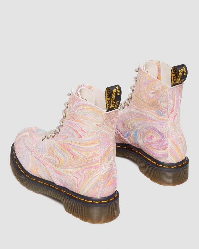 Dr Martin Martens 1460 Pascal Marbled Suede Lace Up Boots (Marbled Suede) Boots Pink / Orange | NN85-Q6OD