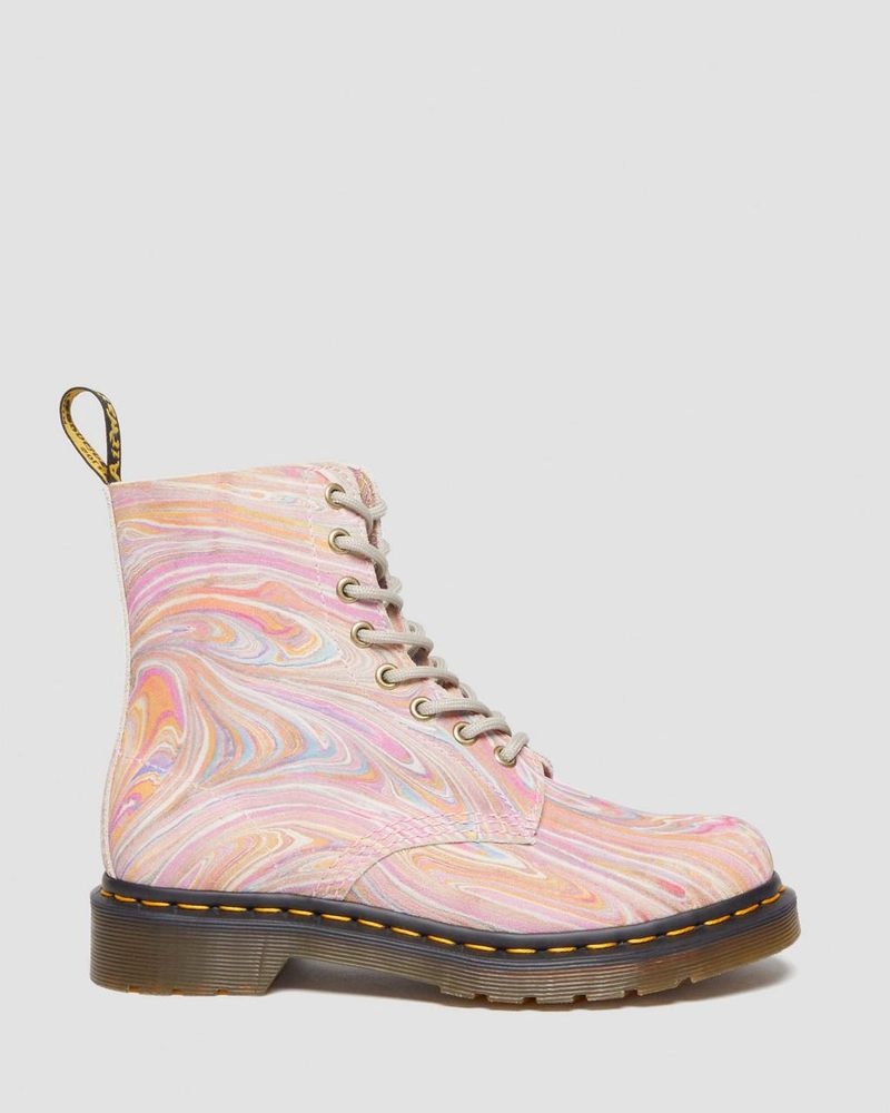 Dr Martin Martens 1460 Pascal Marbled Suede Lace Up Boots (Marbled Suede) Boots Pink / Orange | NN85-Q6OD